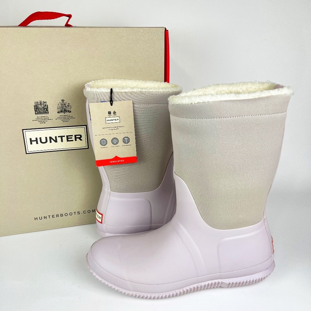 Hunter Original Roll Top Sherpa Lined Boots Haze Pink Waterproof Womens Size 10